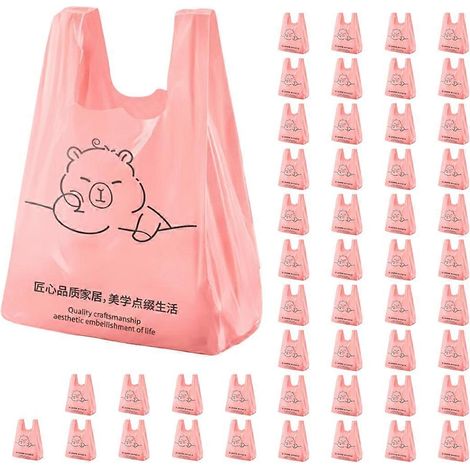 Sacs poubelle roses style gilet, résistants et étanches, lot de 50 - Idéal pour la cuisine, la salle de bain, la maison et le bureau (4 pièces) (1/5)
