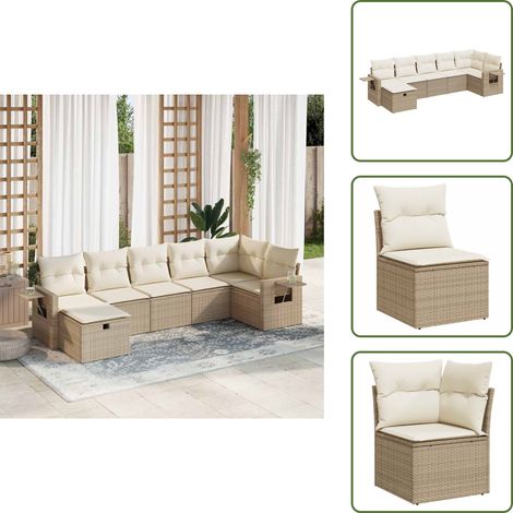 7-tlg. Garten-Sofagarnitur mit Kissen Beige Poly Rattan - Gartensofa Set - Garten Sofa Set - Outdoor Sofa Set - Garten Sofagarnitur (1/5)
