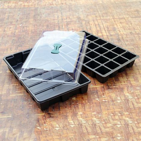 Lot de 3 plateaux de semis 24 alvéoles, godets en plastique pour jardin, kit de plantation avec couvercle, boîte de culture (1/4)
