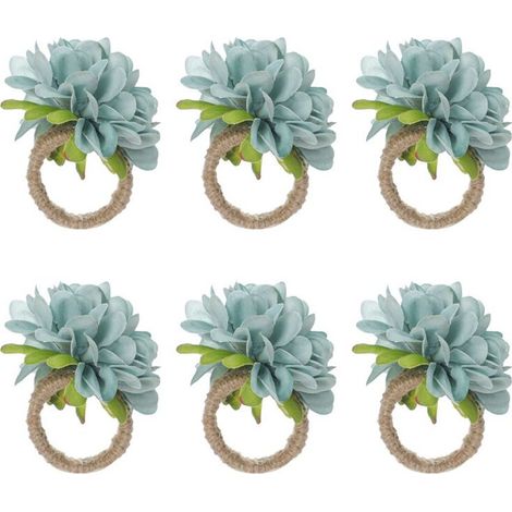 Rends de Serviette en Perles, Ronds de Serviette en Forme de Rose Rustique, Porte-Serviette en Forme de Fleur pour Décoration de Table, Bleu Robinegg