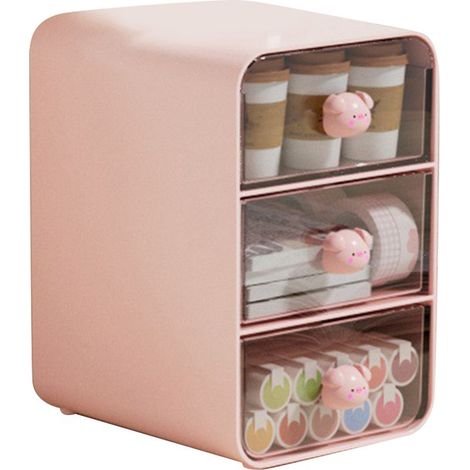 Boîte de Rangement Cosmétique Type Tiroir - Organisateur Maquillage Étagère de Bureau Rose pour Étudiant Dortoir (1/5)