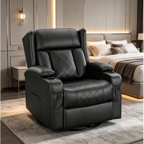 Sillón relax giratorio 360° con respaldo reclinable y reposapiés, negro HAVRYA (1/5)