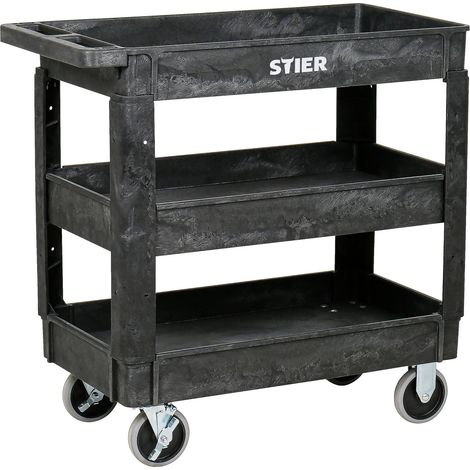 STIER Kunststoff-Vielzweckwagen, 3 Etagen, 250kg Tragkraft, 87x43x85cm, 2 Feststeller, Montagewagen, Werkzeugwagen, Rollwagen robust, tool cart, Mehrzweckwagen (1/5)