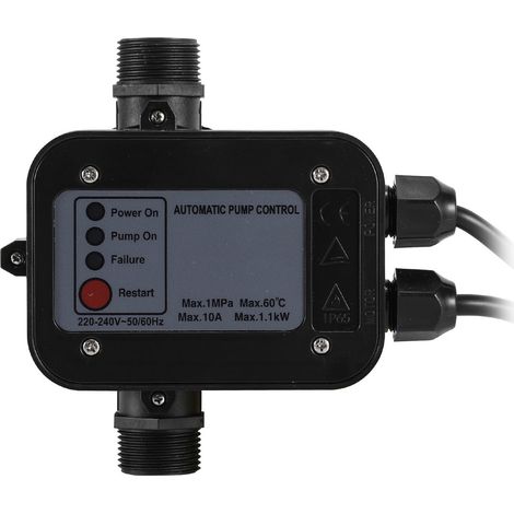Randaco Pumpensteuerung Druckschalter Wasserpumpe mit Kabel 10 Bar Trockenlaufschutz Hauswasserwerk Druckwächter Gartenpumpe Drucktaster Schwarz