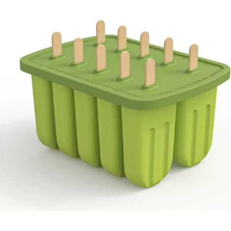 12 moules à glace en silicone alimentaire, forme haricot vert + 50 bâtonnets réutilisables, compatible four/congélateur/micro-ondes