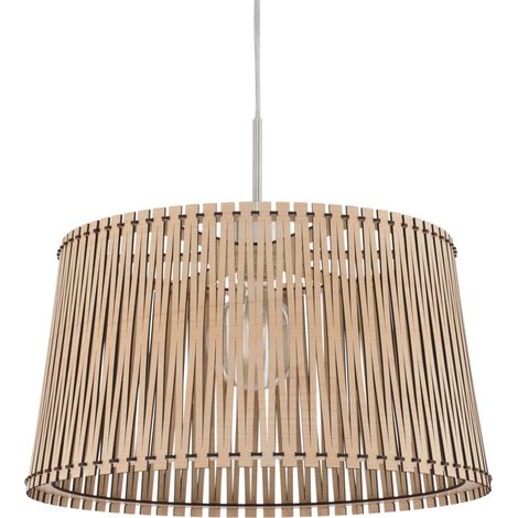 Eglo Sendero Lampadario Boho, lampada a sospensione in acciaio nichelato opaco, legno di acero, lampada da tavolo naturale, lampada a sospensione per il soggiorno con attacco E27, diametro 45 cm (1/3)