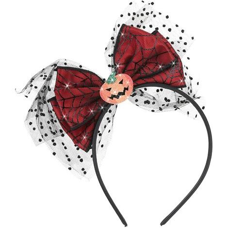 Fascia per capelli con ragno e zucca per Halloween, fascia con teschio e zucca, fascia con nodo e retina, accessorio per capelli per donne e ragazze, ideale per Halloween, carnevale e cosplay (rosso). (1/5)