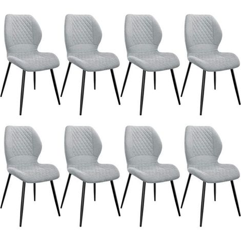 WAFTING Lot de 8 Chaises salle à manger,avec Coussin en éponge de lin, Pieds en métal et revêtement en à Motif Diamant,Gris (1/5)
