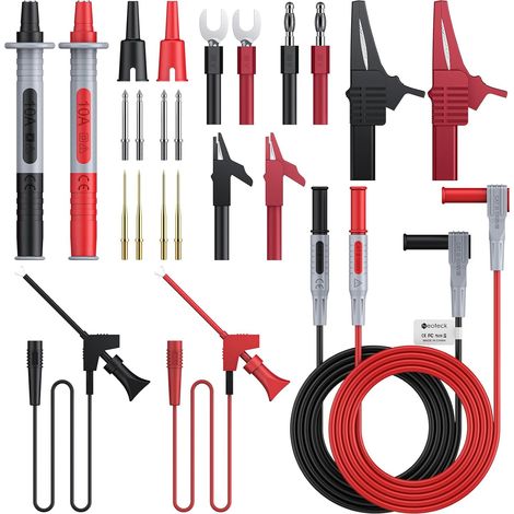 24pcs Cordons de Test Multimètre Électroniques Kit de Fils de Test Multiples avec Fiches Banane Embouts de Sonde Remplaçables Pinces Crocodiles pour Multimètres Pince Ampèremètre Électricien (1/5)