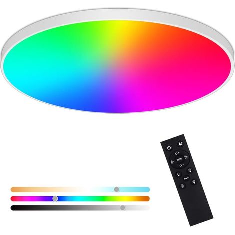Lampe de Plafond LED Dimmable avec Télécommande, 24W RGB Plafonnier Led Couleur ip44 étanche, pour Chambre, Cuisine, Salon, salle de bains (1/5)