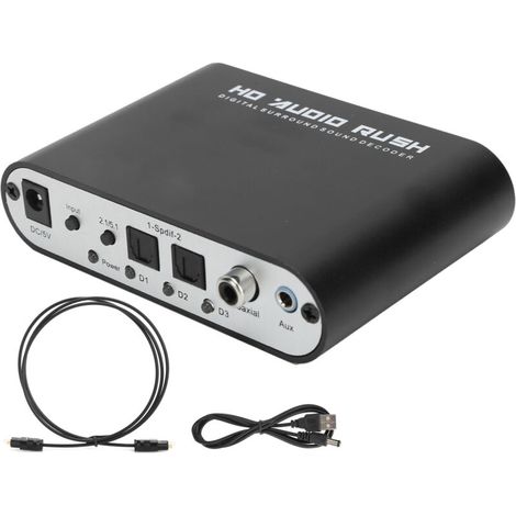 Décodeur Audio 5.1CH DTS Dolby AC3 - Convertisseur Numérique Optique/Coaxial vers Analogique pour Home Cinéma et Salle de Concert (USB + Fibre Optique) (1/5)