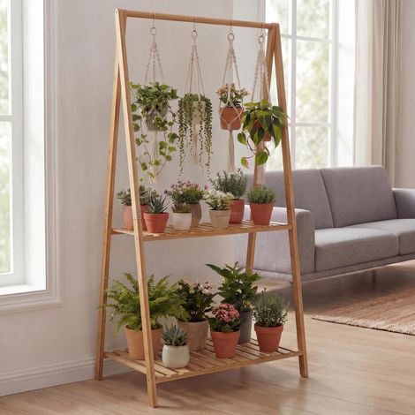 étagére à plantes en bambou HWC-Q32, étagére en escalier pour fleurs et plantes, étagére de salle de