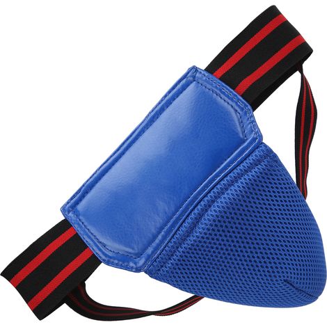 Protège-aine de boxe en cuir PU respirant, style jockstrap, pour kickboxing et muay thaï, bleu (1/5)