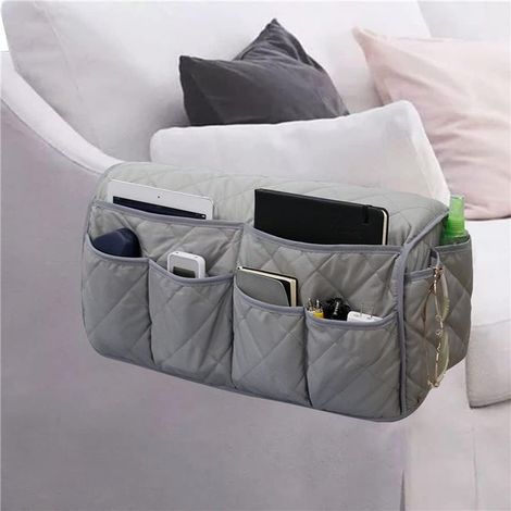 Sac de Rangement Accoudoir de Canapé, Pochette Suspendue pour Télécommande TV et Accessoires, Organisateur de Sofa (1/4)