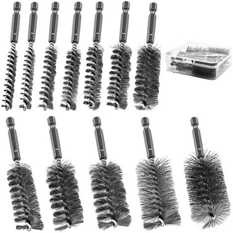 Lot de 12 brosses métalliques pour perceuse, en acier inoxydable, diamètre 5/16" à 13/16", pour le nettoyage des alésages de perceuses électriques Brosse abrasive avec tige hexagonale de 1/4" (1/5)