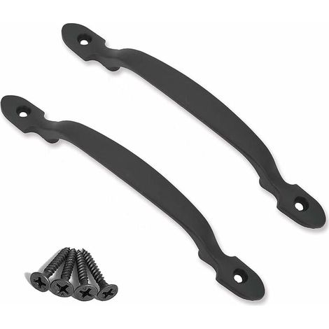2 poignées de porte en fonte noire pour portes de grange, jardins, cabanons, noir (1/4)