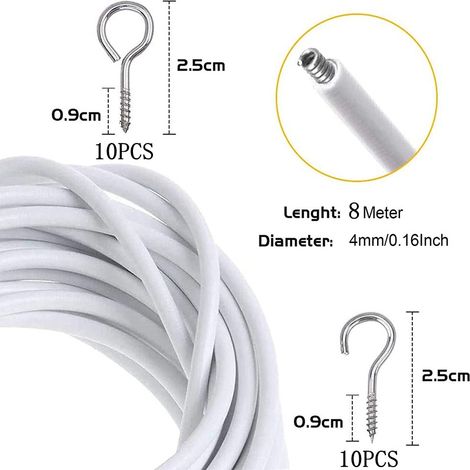 8-meter spring rope, sheep's eye loops, 10 question mark hooks, 10-piece set for retail. (1/5)