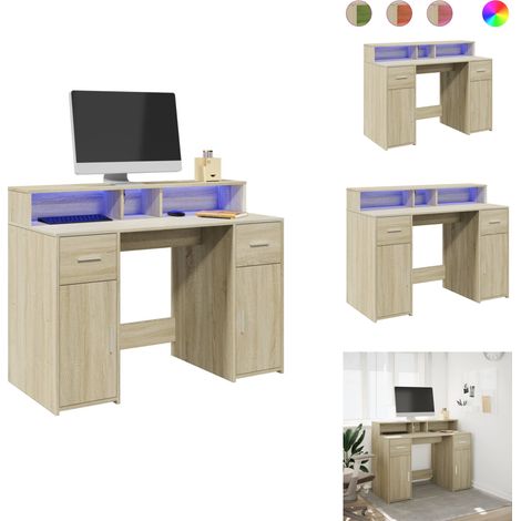 LED-Schreibtisch Sonoma-Eiche 120x55x91 cm Holzwerkstoff - Schreibtisch - Schreibtische - Bürotisch - Arbeitstisch (1/5)