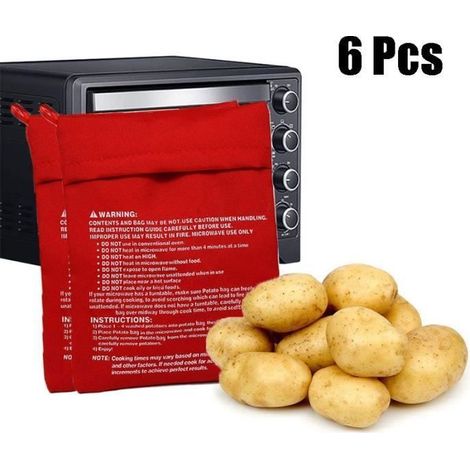 Tapis de cuisson,Sac de pommes de terre réutilisable pour micro ondes, 6 pièces, rouge, cuiseur de cuisson, four de