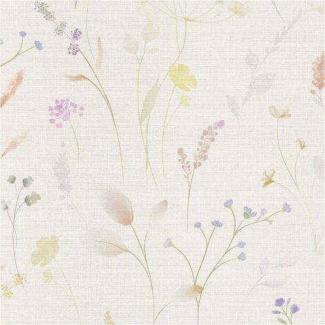 Empapelado estilo country Profhome 791701 papel pintado vinílico estampado en caliente tejido non tejido ligeramente texturado con ornamentos florales mate blanco blanco-crema verde amarillento lila a