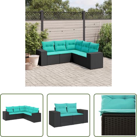 vidaXL Canapé en résine - Salon de jardin 5 pcs avec coussins noir résine tressée (1/5)