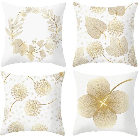 Taie d'oreiller 45x 45cm, Housse de Coussin Canapé Moderne Magnifiques Housses Coussins de Voiture Canapé Maison Décor Protecteurs (Feuilles Dorées01, Velours) (1/4)