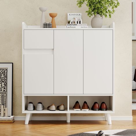 Commode / buffet / meuble à chaussures avec étagères réglables – meuble de rangement minimaliste pour la maison avec pieds en bois massif – dimensions: H99 cm x L90 cm x P35 cm (1/5)