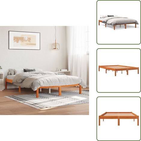 The Living Store Letto senza Materasso Marrone Cera 120x190 cm in Legno di Pino - Letto in legno