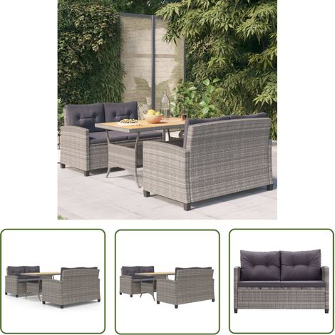 The Living Store 3-tlg. Garten-Essgruppe mit Grau Kissen Poly Rattan - Gartenmöbel - Essgruppe - Rattan Möbel - Outdoor Möbel - Balkonmöbel (1/5)