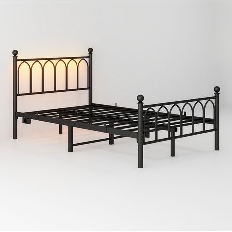 Cadre de lit métallique 120x200 cm noir avec tête et pied de lit, USB, LED (1/5)