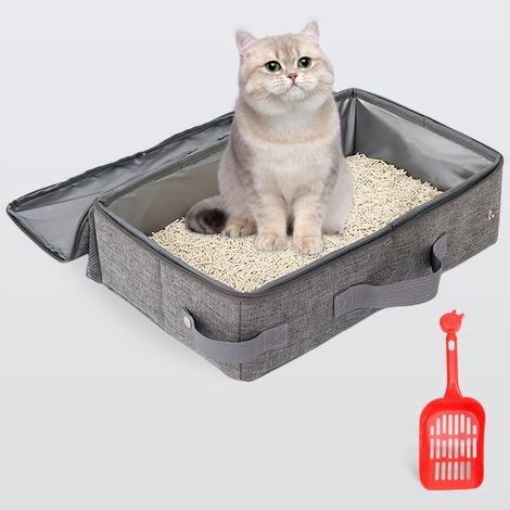 Caisse Chat Litiere et Portable avec Couvercle, Poubelle Litiere Chat avec Une Pelle Poignée, Bac à Litière pour Les Voyages, Léger, Facile à Nettoyer, Pliable, étanche, Preuve de l'eau (1/4)
