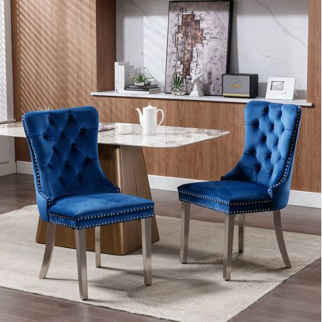 Sillas de comedor de terciopelo azul 62x50x95 cm, lote de 2, FloraGrace (1/5)