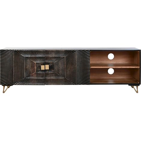 Meuble tv mandala noir en bois de manguier et métal style colonial - noir mandala bois naturel doré (1/5)
