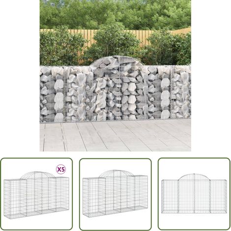 The Living Store Paniers à gabions arqués 5 pcs 200x50x100/120 cm fer galvanisé - Panier De Gabion - Gabion - Mur De Gabion - Clôture De Jardin - Décoration De Jardin (1/5)