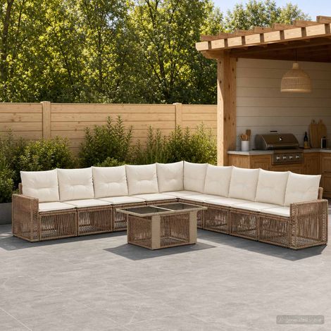 vidaXL Set Divano da Giardino 10 pz Beige e Bianco Crema polyrattan (1/5)