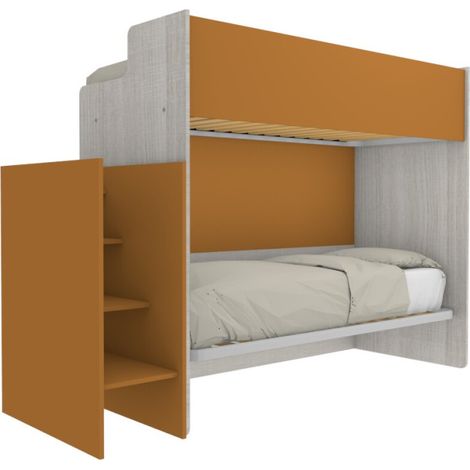 Letto a castello minimalista con terzo letto estraibile - Rovere rock