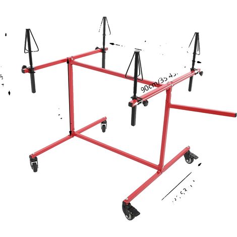 Soporte para pintura con ruedas, rotación de 360°, capacidad de carga de 100 kg, color rojo.
