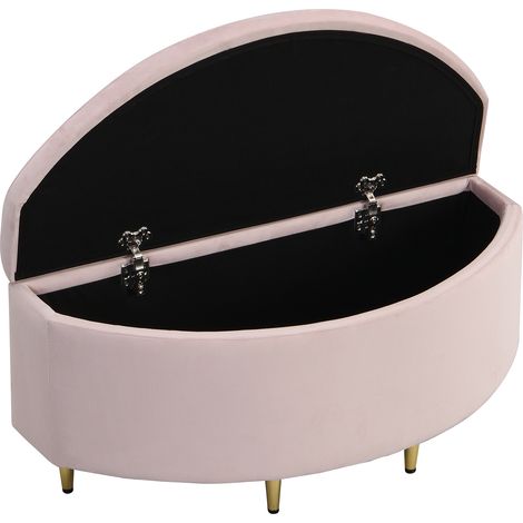 Banquette Coffre Rangement avec Assise Rembourrée Confortable, Design Européen Élégant pour Salon, Pieds Métal et Tissu en Velours, Rose