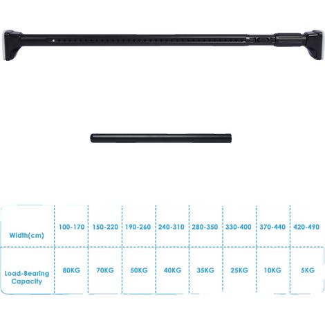 Tringle à rideau, longueur réglable, acier au carbone durable, Noir 100-260cm (1/2)