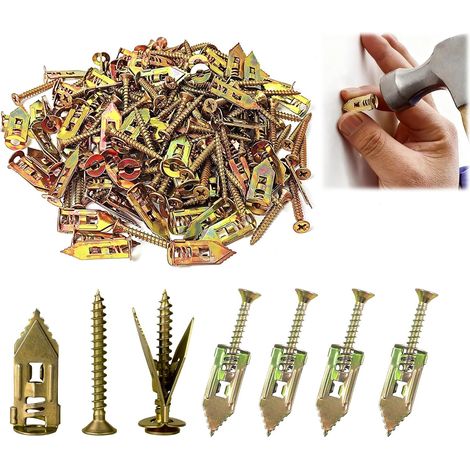 100 Pcs Ancrages Autoperceurs en Acier pour Cloisons Sèches, Kit de Chevilles et Vis Autoperceuses pour Fixation de Meubles, Décorations et Outils de Réparation, Résistantes et Faciles à Installer (1/5)