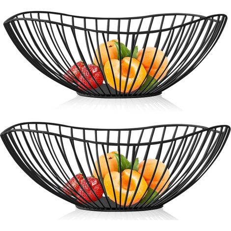 2X Corbeille à Fruits,Métal,Noir,Design Vague,Stockage,Légumes,Cuisine