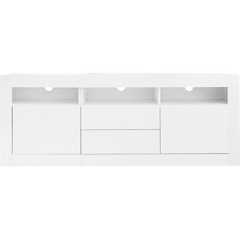Meuble TV brillant 1603560cm avec éclairage LED, 3 niches ouvertes, 2 portes, 2 tiroirs, commande via application intelligente, pour téléviseur 70 pouces, meuble TV brillant (1/5)