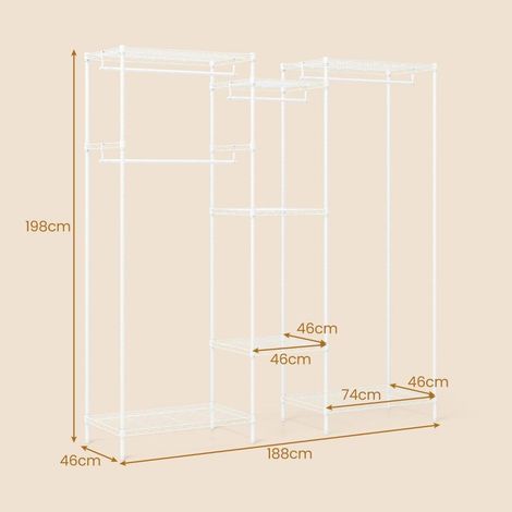 7 étagères réglables et 4 barres amovibles, portant vêtements métal pour rangement modulable, charge 530 kg (1/5)