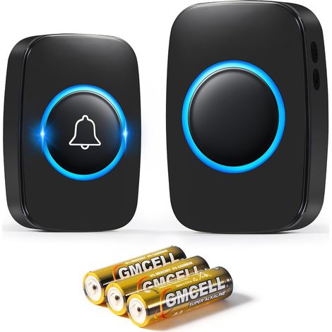 Timbre inalámbrico para exteriores, resistente al agua, alcance de 300 metros, timbre electrónico con clasificación IP44, kit de timbre con receptores enchufables. (1/5)