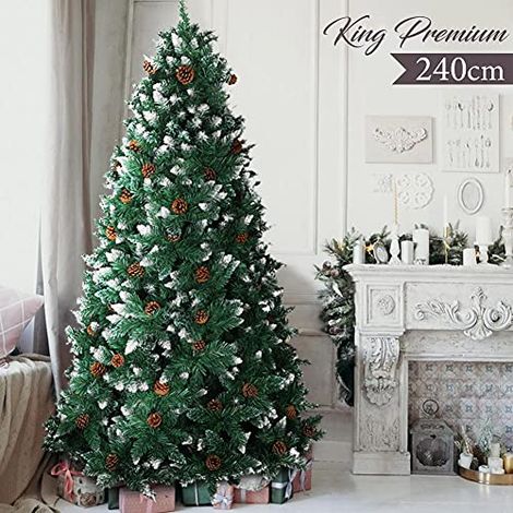 Albero di Natale 250cm King Premium Verde Innevato 1600 Rami Folto con Pigne (1/5)