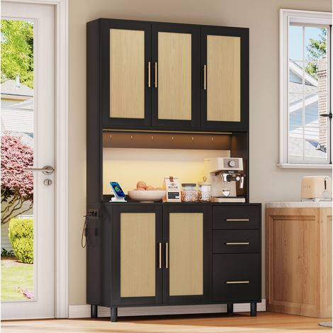 Aparador cocina con LED y enchufes negro OKMYHOME (1/5)