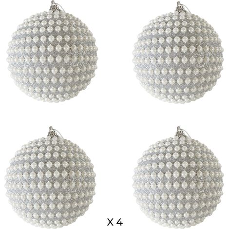 Rebecca Mobili Set 4 Palline Grandi per Albero di Natale Plastica Color Argento Stile Classico