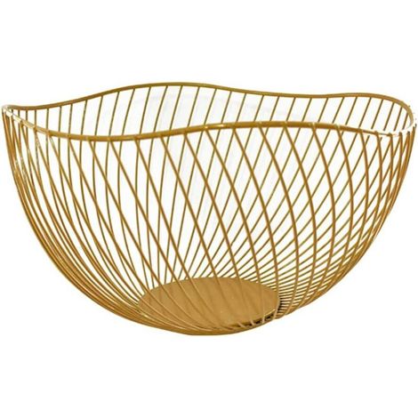 Bol à fruits en métal, panier à fruits, panier à fruits, design ondulé vintage, durable, collation aux légumes, pain, décoration de fruits, boule cosmétique (or) (1/4)