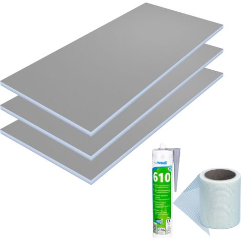 Lot de 3 panneaux de construction WEDI 250 x 60 x 3 cm + bande d'armature et colle