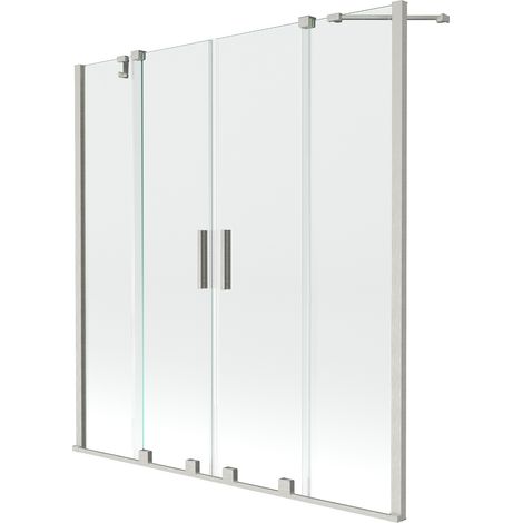 Mexen Velar Duo Badewannen-Faltwand 2-flüglig verschiebbar 150 x 150 cm, transparent, gebürsteter Nickel - 896-150-000-02-97 (1/2)